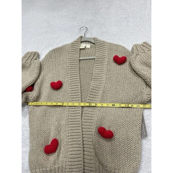 Anthropologie Maeve Cardigan Sweater The Susannah 3D Heart Preppy One Size NWT - Picture 6 of 11